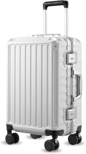 LUGGEX Aluminum Frame Luggage with Spinner Wheels, Zipperless Polycarbonate Hard Shell Carry On Luggage, 20 Inch Suitcases, Charcoal Metallic