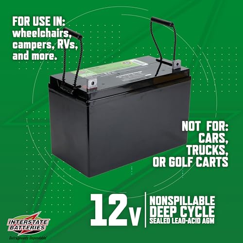 Interstate Batteries 12V 35AH Sealed Lead Acid (SLA) AGM Deep Cycle Battery (DCM0035) Insert Terminals