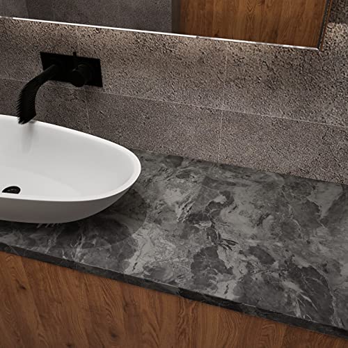 Extra Wide Countertop Contact Paper Marble Peel and Stick Wallpaper Grey Thicken Matte 31.5x354inch Gray Kitchen Peel and Stick Countertops Bathroom Self-adhesive Waterproof Marble Vinyl Wrap
