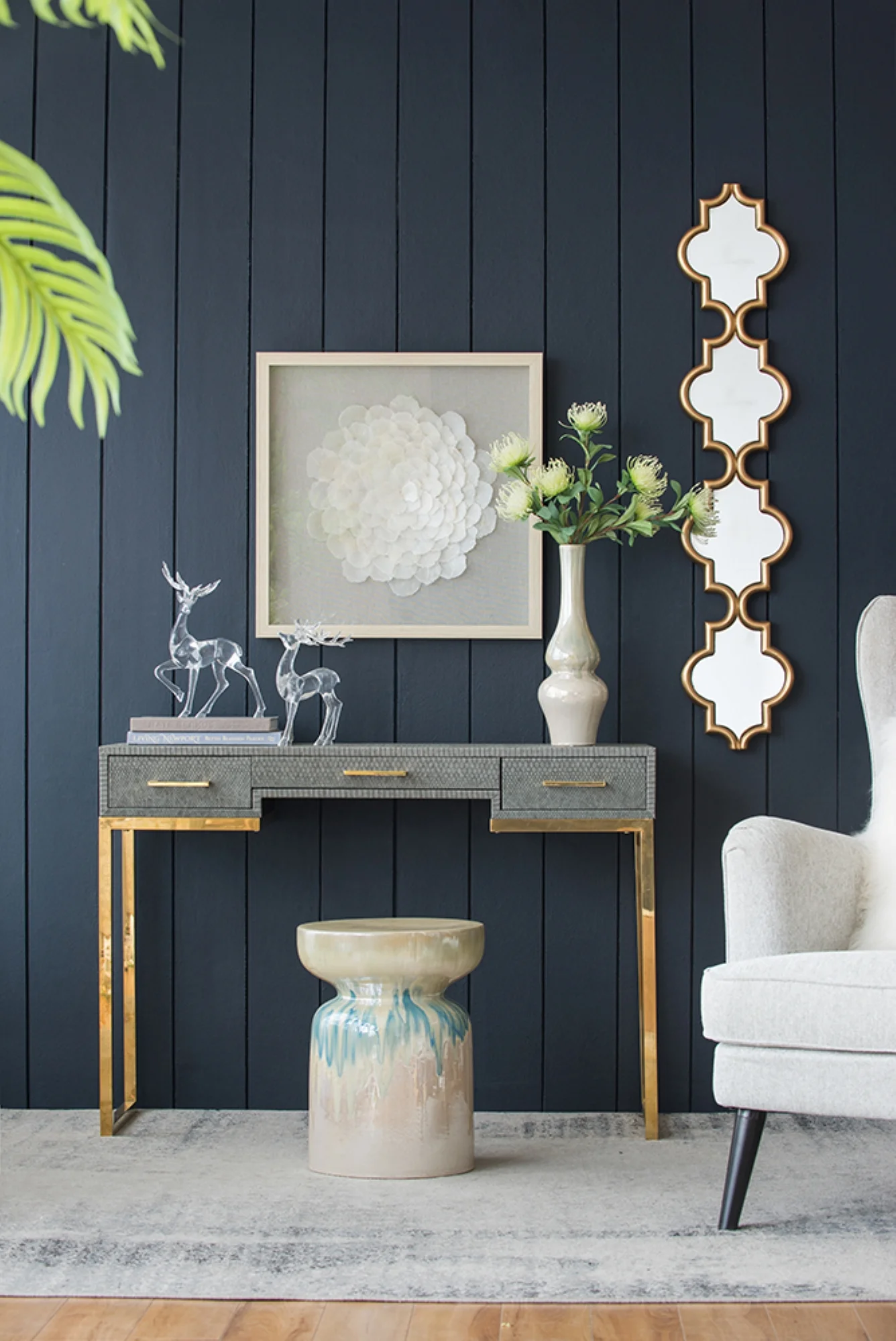 CC Home Furnishings Madlyn Long Narrow Wall Mirror - 4' - Gold