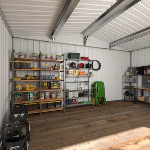 WKM 8x8 FT Outdoor Storage Shed, Utility Metal Tool Storage with Lockable Doors and Updated Frame Structure, Large Metal Garden Shed for Backyard, Patio Lawn, Black