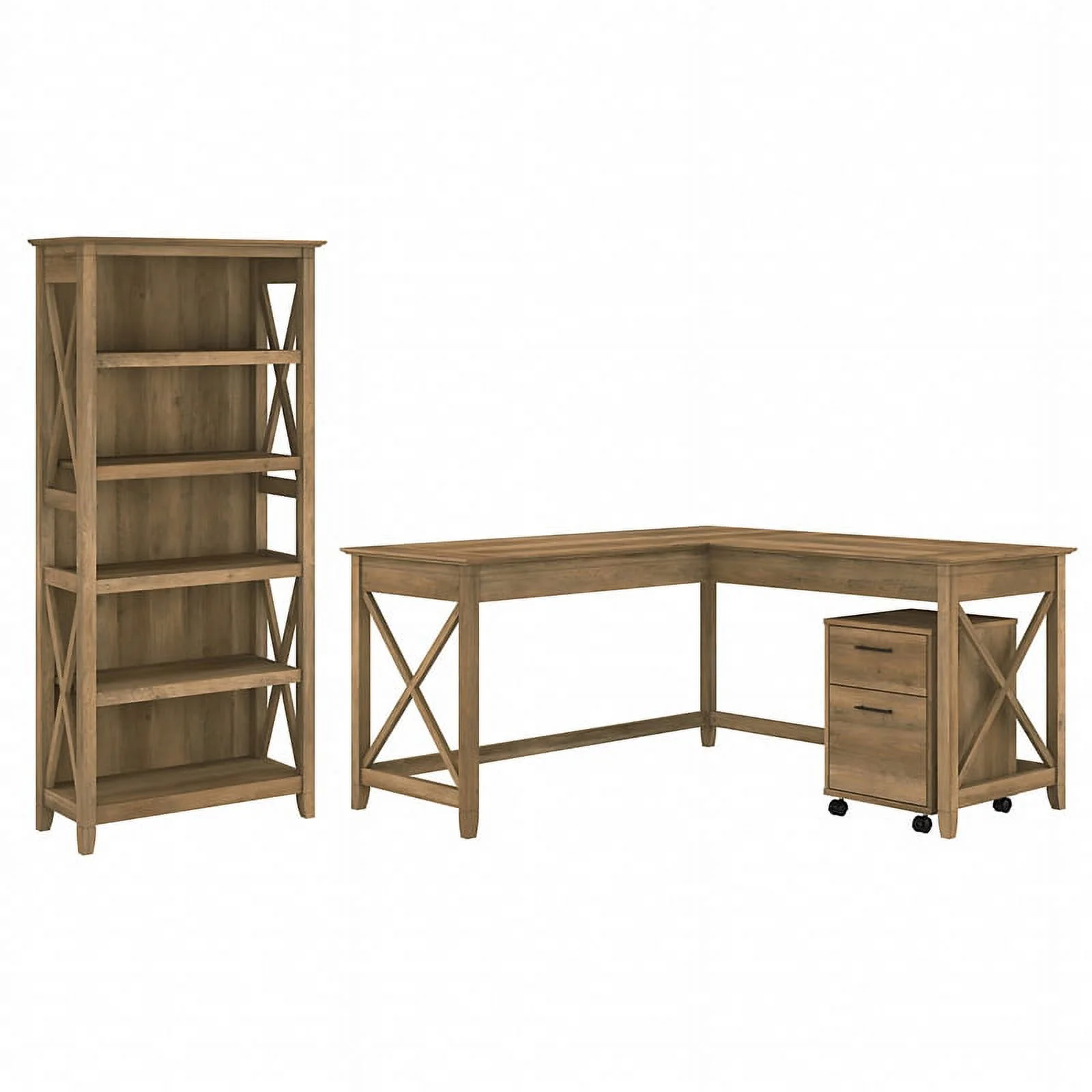 UrbanPro L Desk with Drawers and Bookcase in Reclaimed Pine - Engineered Wood