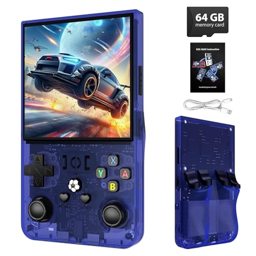 R36MAX Retro Handheld Game Console - 64GB Preloaded Classic Video Games, Support 30+ Simulators, Linux-Powered Portable Game Emulator Console with 4.0-in HD IPS Screen (Transparent Black)
