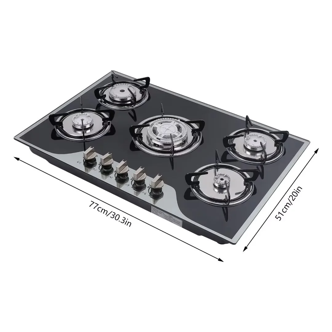 Oukaning Built-in 5 Burner Tempered GlassGas Cooker,LPG/NG Gas Cooker Hob Cooktop (30.3 inch)