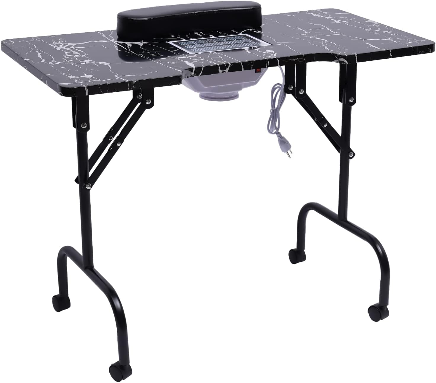 Portable Nail Table, Folding Nail Desk Manicures Desk Salon Beauty Mobile Station with Dust Collector 4 Universal Wheels for Nail Salons, Barbershops, Beauty Salons, Homes