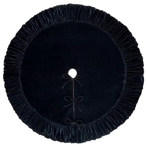 60-Inch Ruffled Velvet Christmas Tree Skirt with Foam Padding, Nylon Backing and Lace-Up Tie Closure, Burgundy