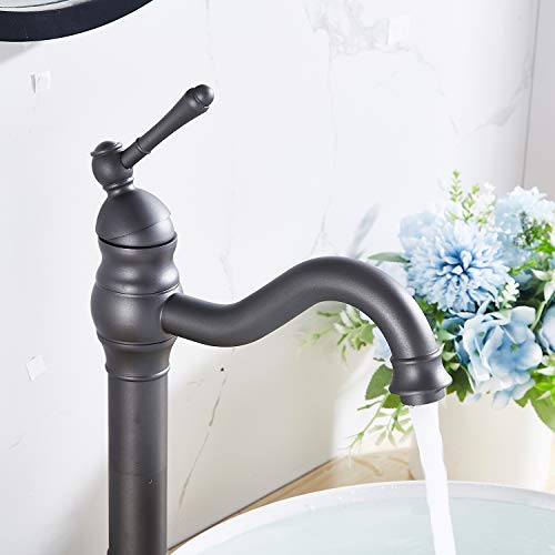 GGStudy 360° Swivel Antique Brass Bathroom Vessel Sink Faucet Single Handle One Hole Matching with Pop Up Drain