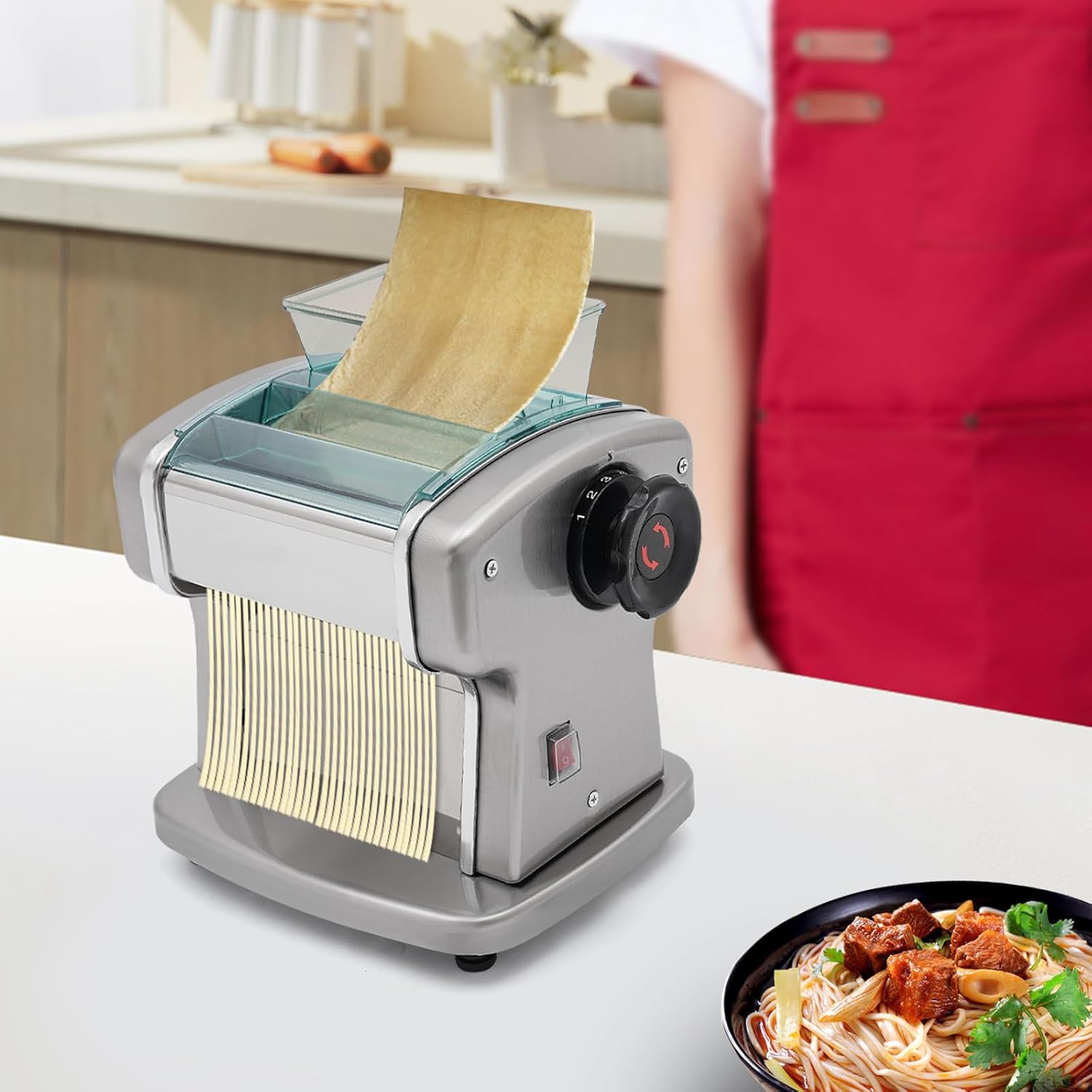 Electric Pasta Maker Machine, Automatic Noodle Machine with 9 Thickness Settings, Fresh Pasta Dough Sheet Roller Included 2 mm Stainless Steel Blade,135W