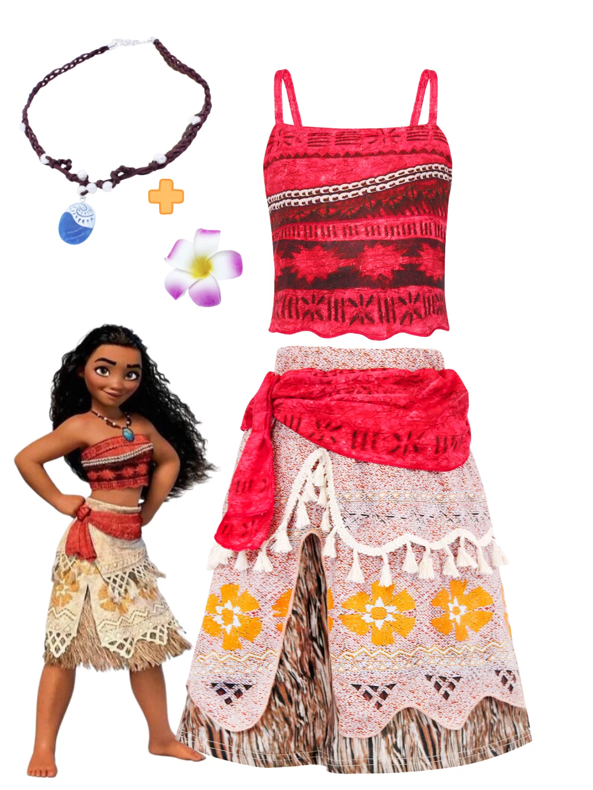 Jurebecia Princess Moana Costume for Girls Adventure Outfit Two-Pieces Crop Top Skirt Set Birthday Party Clothes