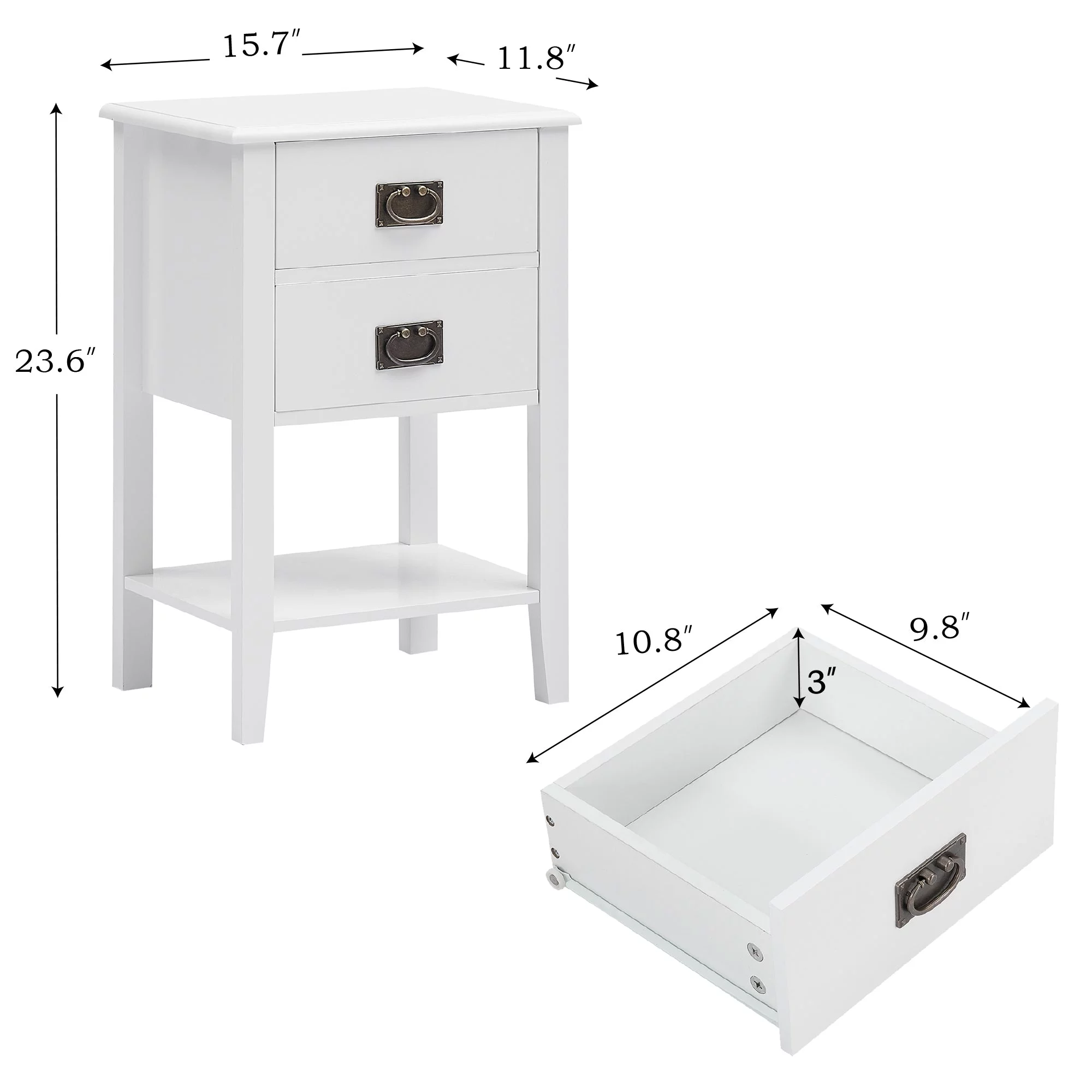 VECELO 3-Piece Modern Bedroom Set with 7 Drawers LED Dresser and 2 Nightstands with 2-Drawer, White