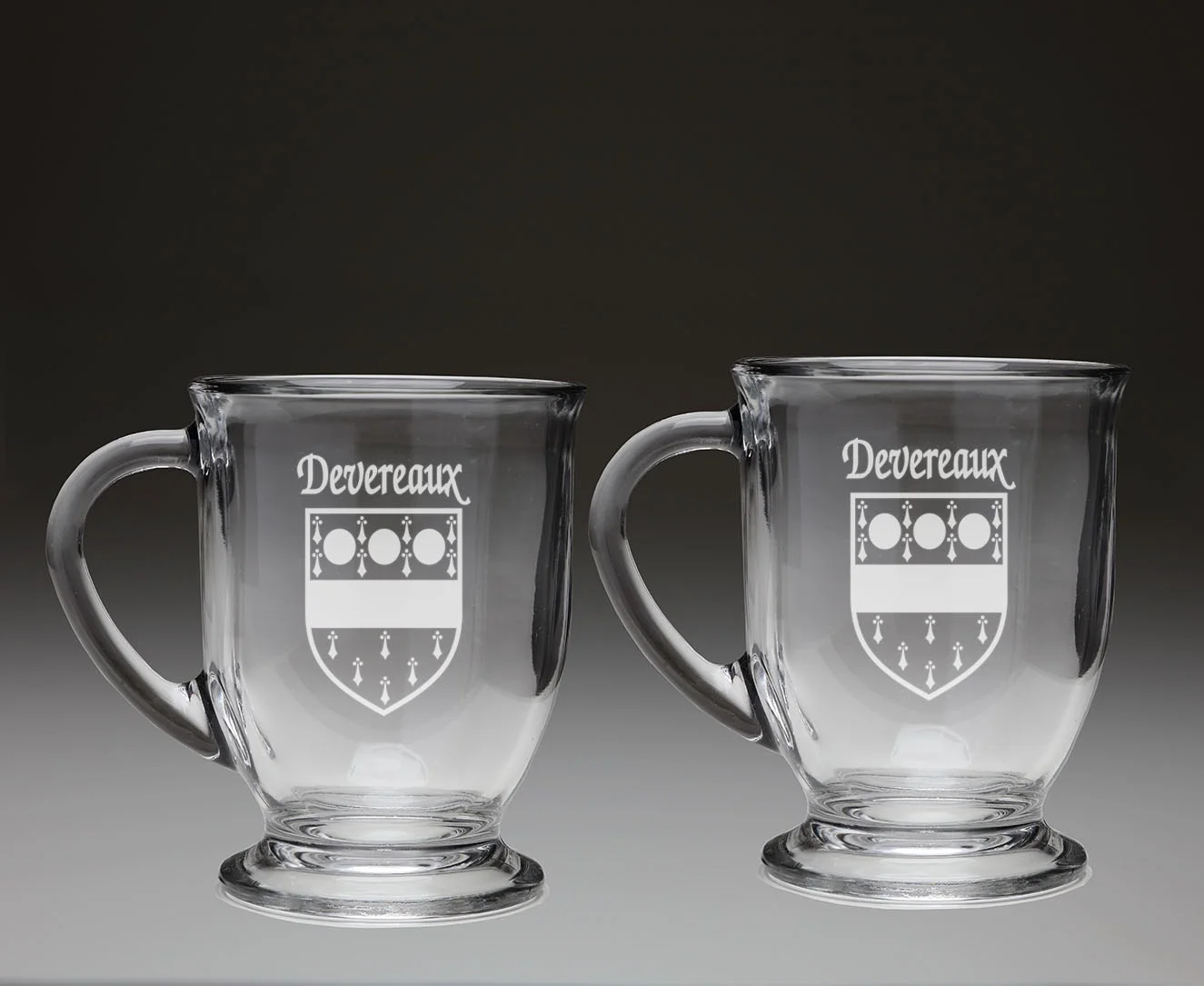 Devereaux Irish Coat of Arms Glass Coffee Mugs - Set of 2