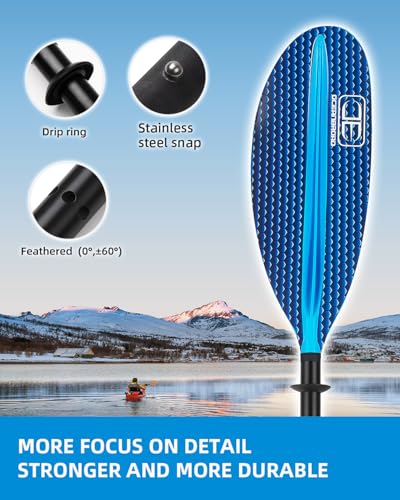 OCEANBROAD Kayak Paddle 86in/218cm, 90.5in/230cm, 95in/241cm Alloy Shaft Kayaking Boating Canoeing Oar with Paddle Leash