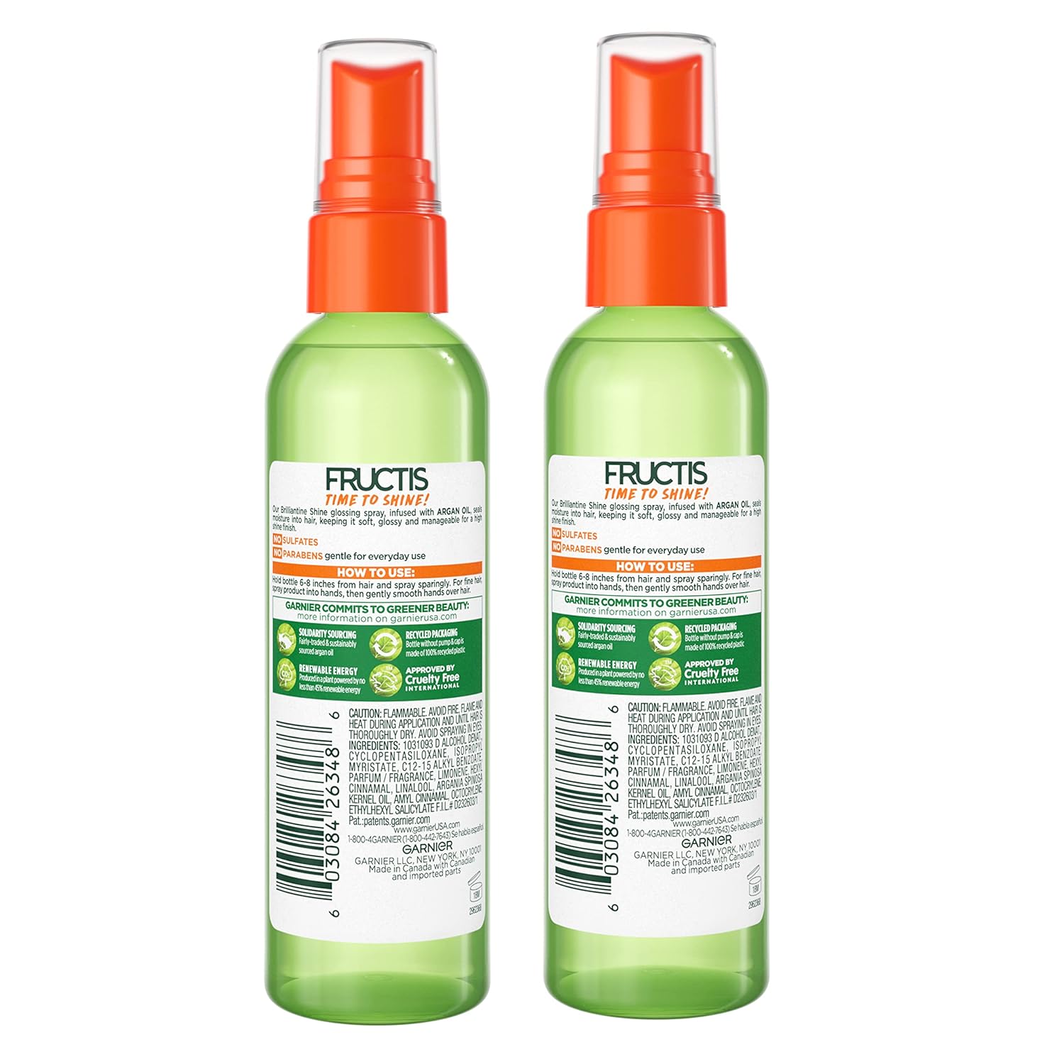 Garnier Fructis Style Brilliantine Shine Glossing Spray, All Hair Types, 3 oz. (Packaging May Vary), 2 Count
