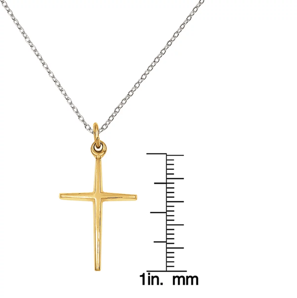 Primal Silver Sterling Silver and 24 Karat Gold-plated Passion Cross Charm with 18-inch Forzantina Cable Chain