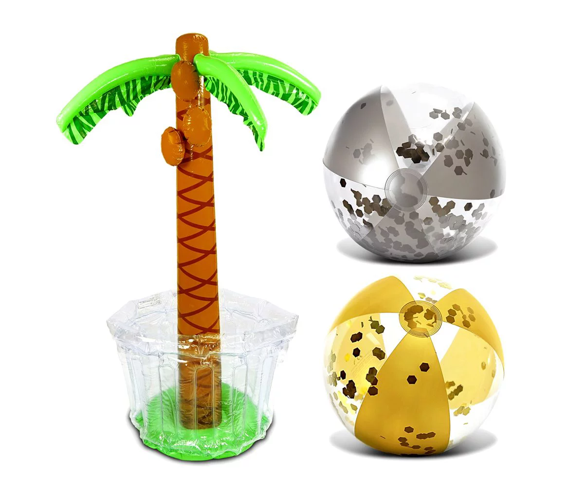 Add a splash of fun to your next pool party or beach trip with these cool-looking Rose Gold Pool Tubes and Beach Balls! The unique design, eye-catchy colors, and sparkly confetti will definitely turn