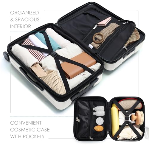 22 Inch Carry On Luggage 22x14x9 Airline Approved, Carry On Suitcase with Wheels, Hard-shell Carry-on Luggage, Durable Luggage Carry-On, Black Small Suitcase with Cosmetic Case