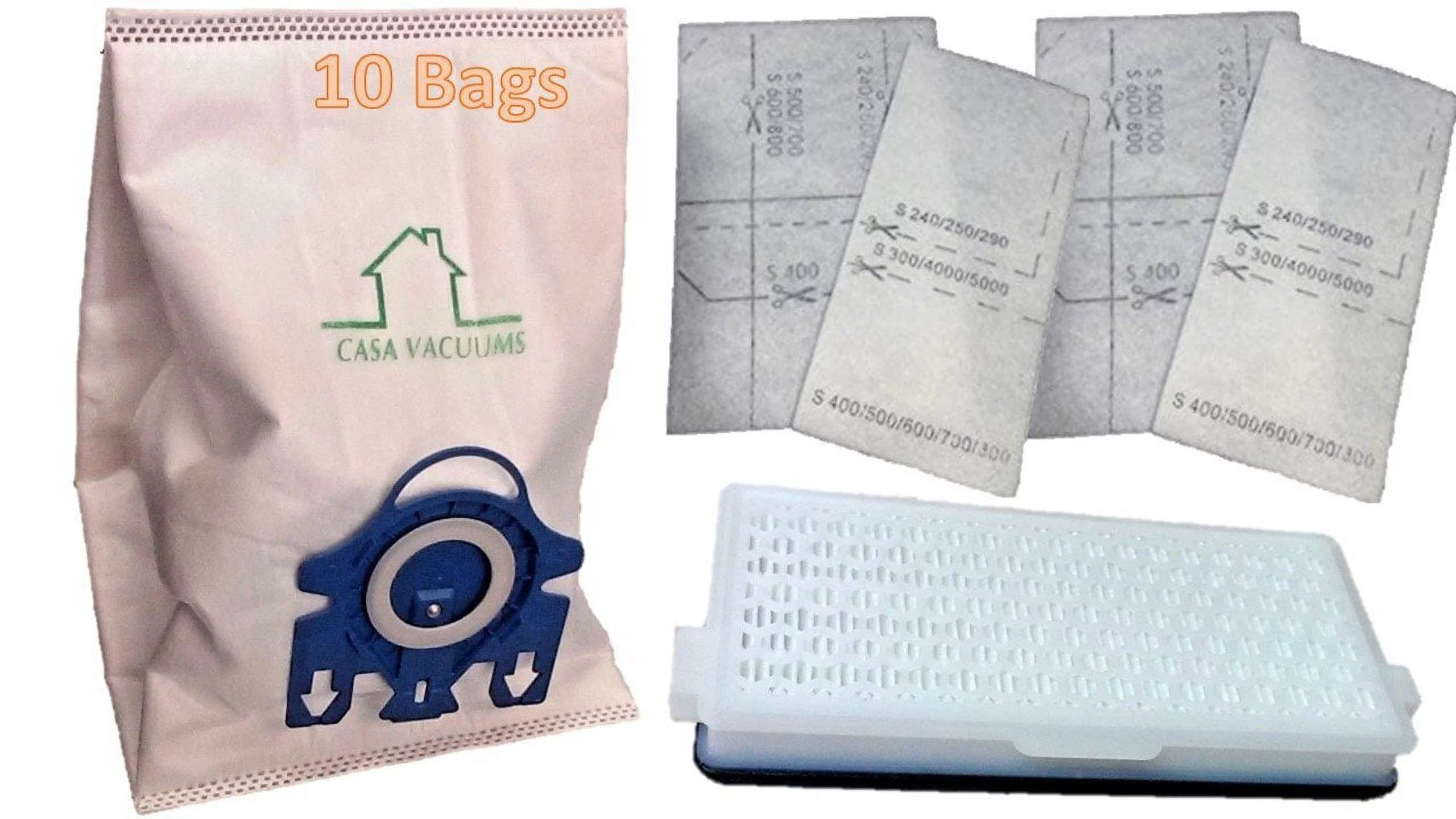 Miele S5 S8 C3 1 Year Bundle 10 GN Bags + 1 SF-HA50 HEPA AirClean Filter with Odor Neutralizing Charcoal + 4 Filters by Casa Vacuums