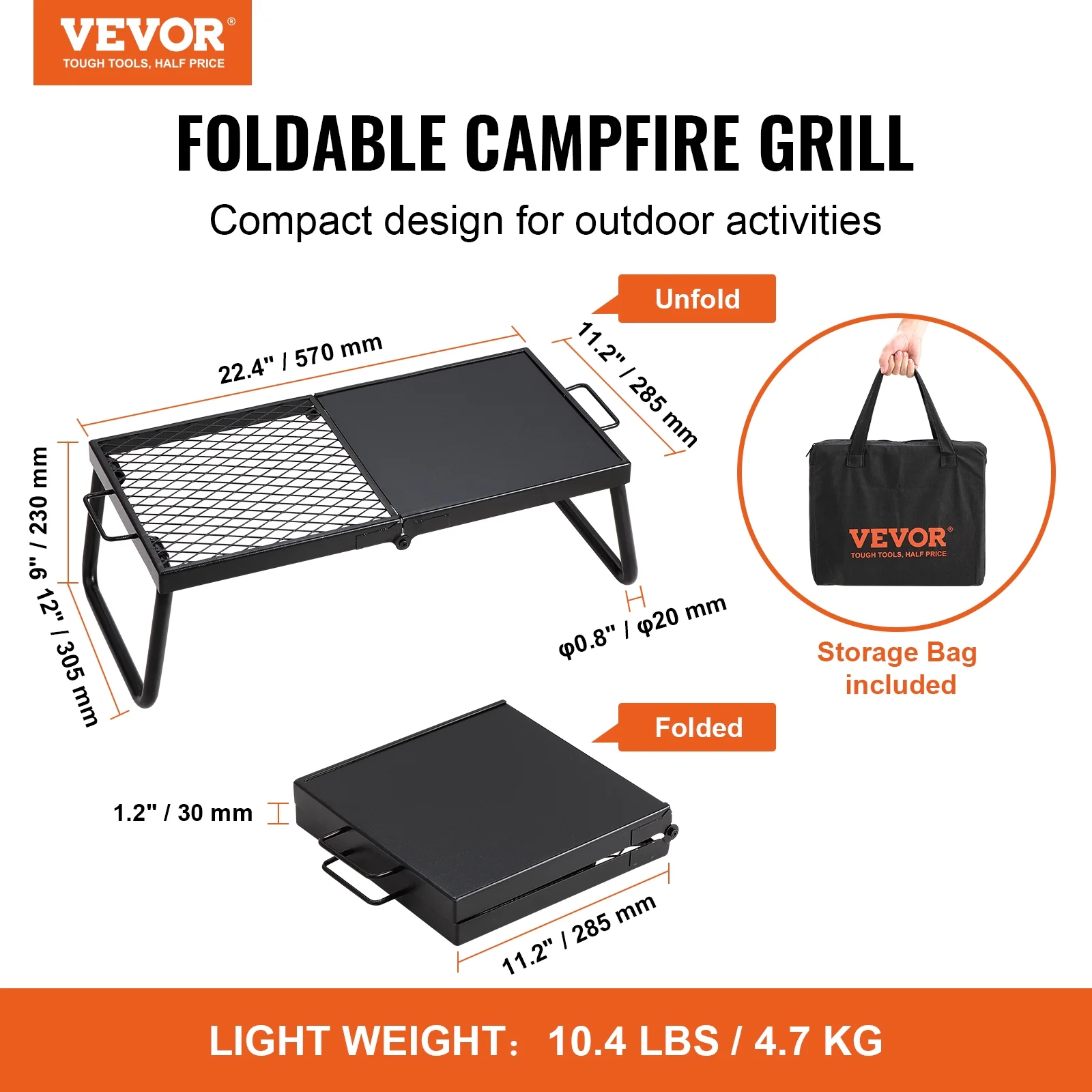 BENTISM Folding Campfire Grill Portable Camping Fire Pit Steel Outdoor BBQ Picnic