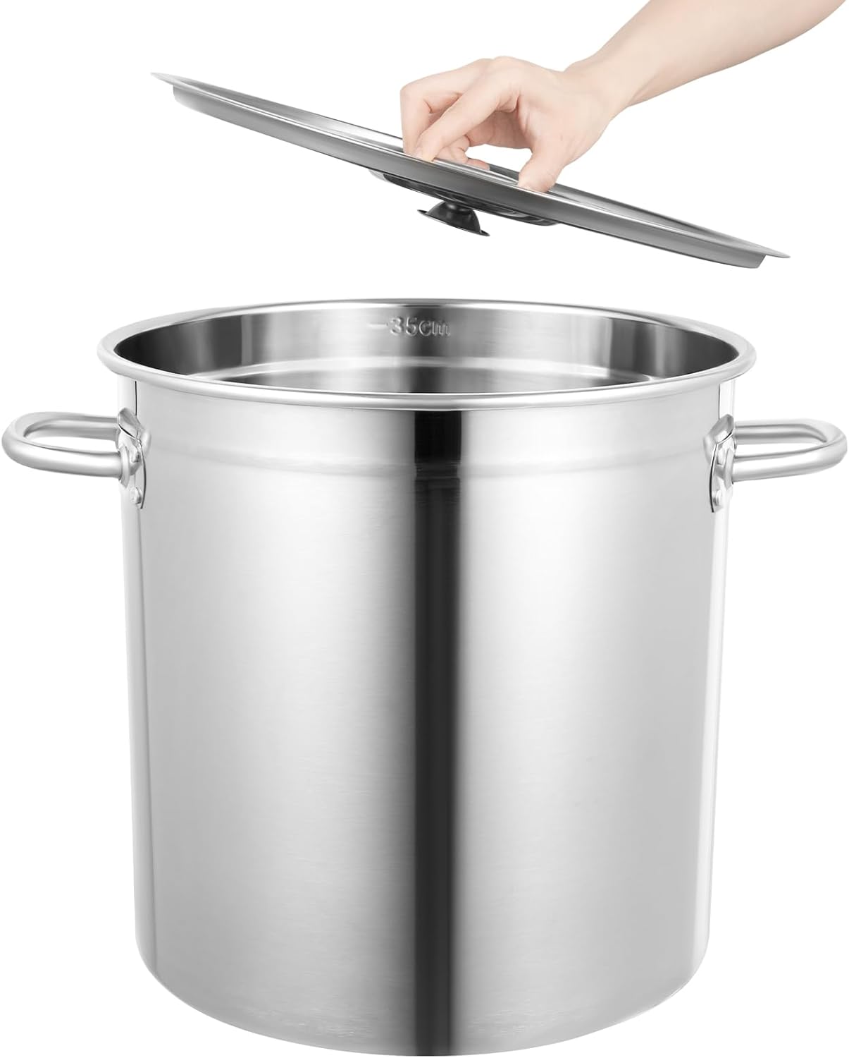 Commercial Grade Stockpot 30 Quart 35L Polished Heavy Duty 201 Stainless Steel Cooking Stock Pot with Lid for Cook, Heat