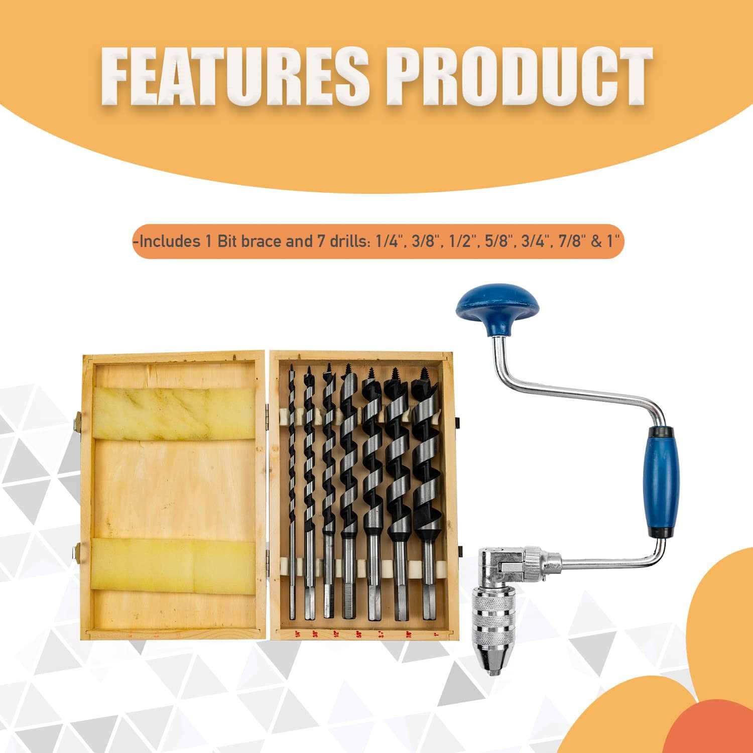 Mazmer Carpenters Bit Brace Hand Crank Drill with 12-Inch Swing Arm, Steel and Plastic Construction