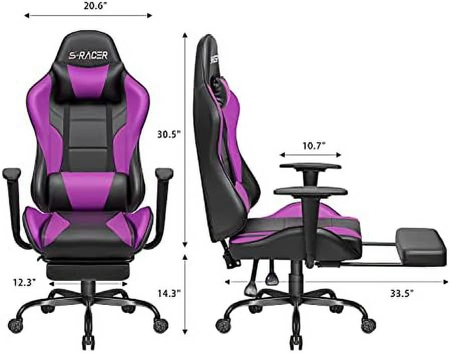 Gaming Chair Massage Computer Office Chair Ergonomic Desk Chair with Footrest Racing Executive Swivel Chair Adjustable Rolling Task Chair (Black)