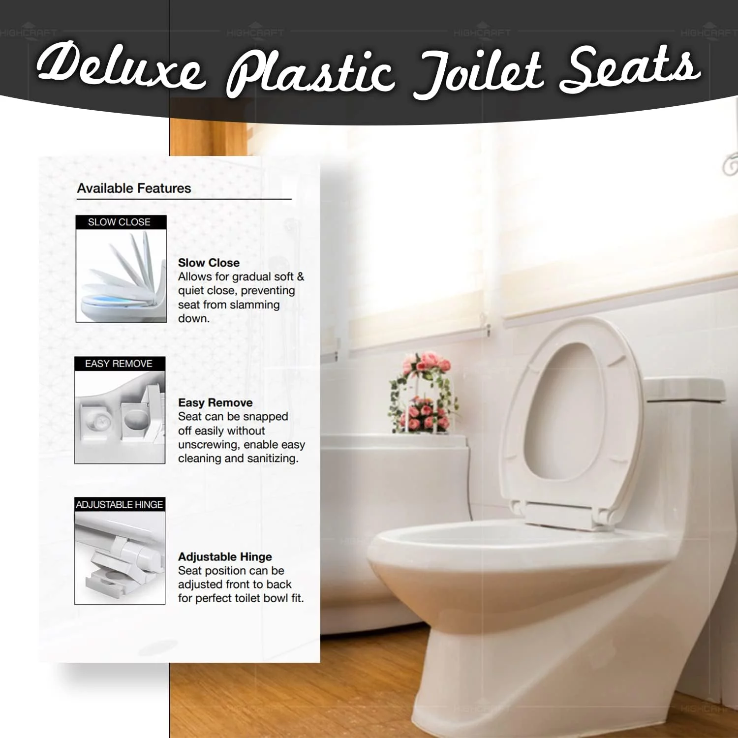 B4TSPR Round Plastic Toilet Seat Slow Close ? Easy Remove,
