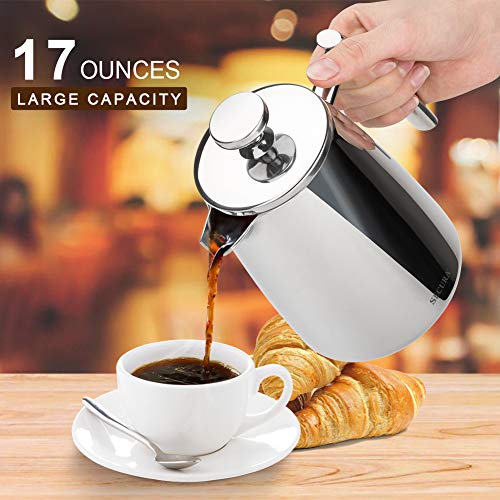 Secura French Press Coffee Maker, 50-Ounce, 304 Stainless Steel Insulated Coffee Press with Extra Screen