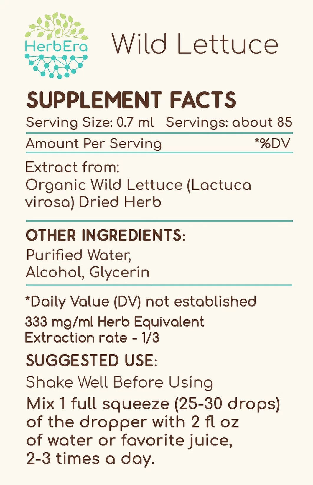 Wild Lettuce Alcohol Herbal Extract Tincture, Super-Concentrated Organic Wild Lettuce (Lactuca virosa) Dried Herb 2 oz