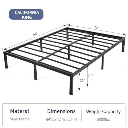 NOAH MEGATRON 14 Inch Twin Bed Frame No Box Spring Needed,3000LBS Heavy Duty Black Metal Platform for Toddler Adults,Under Storage,Noise Free,Easy Assembly