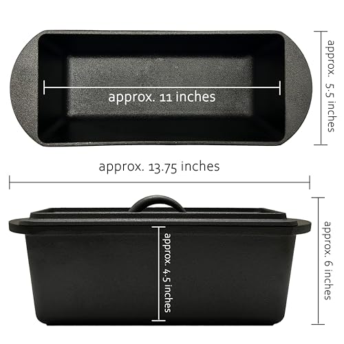 Cuisiland Rectangular Cast Iron Bread Loaf Pan, Heavy Duty 11x4.75x4,25