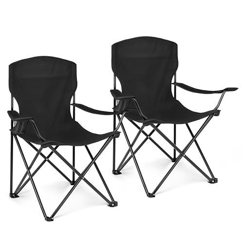 Simple Deluxe Portable Folding Rocking Chair, Camping Kickback Rocker with Durable Armrests, Drink Holder & Relaxed Lowered Seat for Comfort (2 Pack with Armrest)