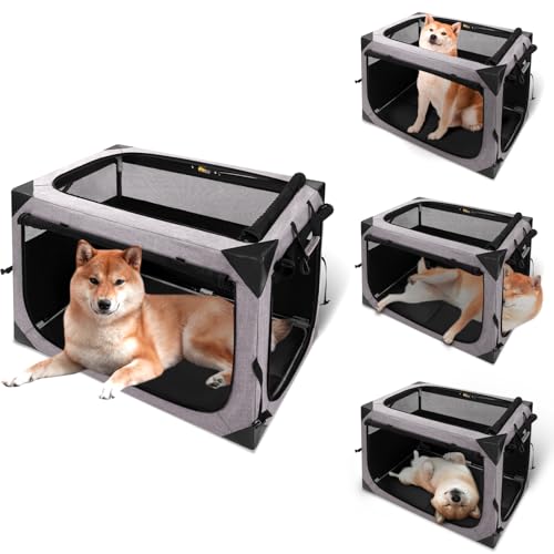 Dog Crate,36x25x25 Inch Large Dog Crate for Large or Medium Dogs, Portable and Foldable Design of Dog Cage, Perfect for Travel or Home Use, Dog Kennel with 3-Door and Durable Mesh Windows, Grey