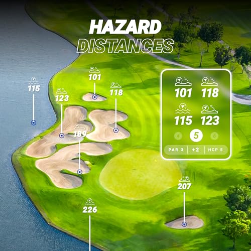 Blue Tees Golf Player+ GPS Speaker with Touch Screen Display, 10+ Hours Battery, 40,000+ Courses, Visual + Audible Distance, Hazard Distance - IPX7 Waterproof (Navy)