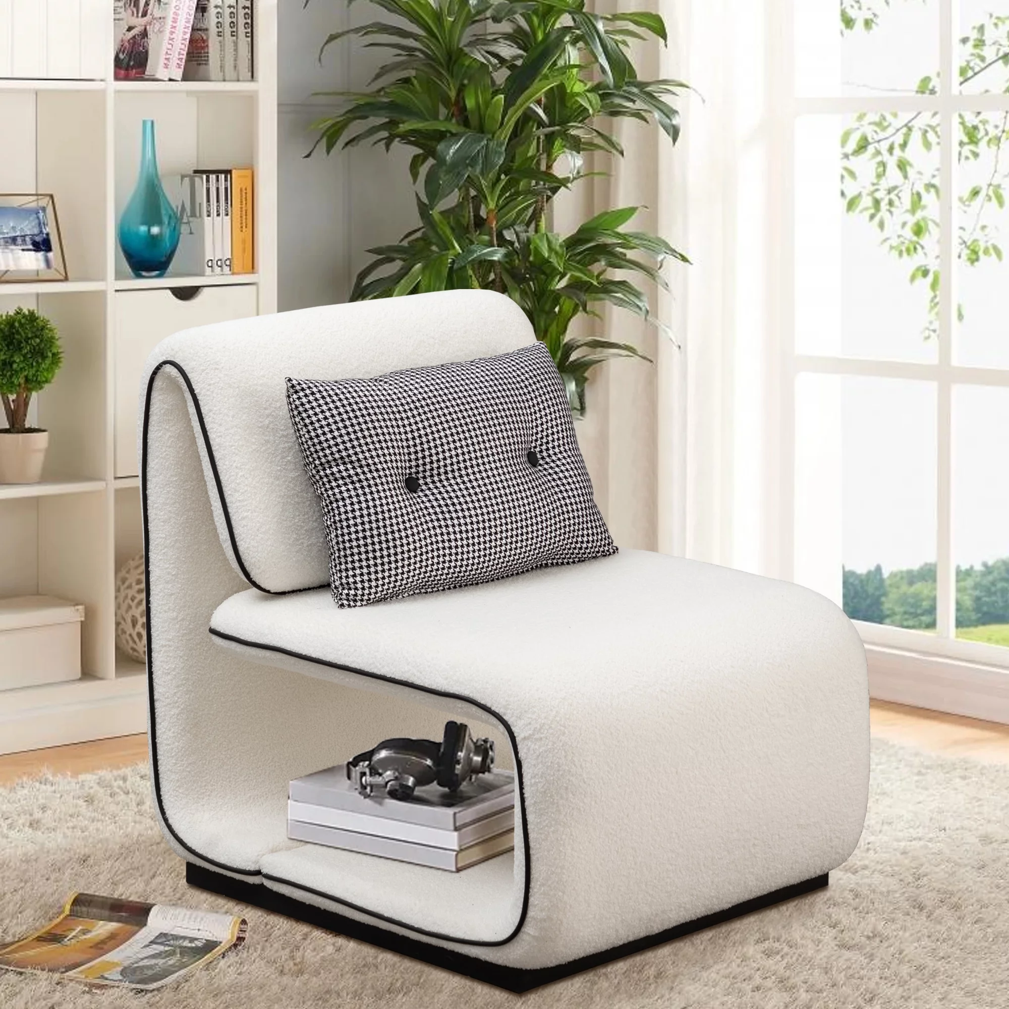 White Accent Chair Upholstered Sherpa Chair for Bedroom Living Room Chairs Modern Furry Armless Side Charis