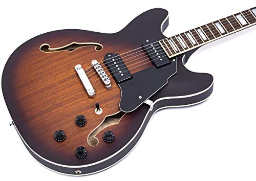 GROTE Electric Guitar Semi-Hollow Body Guitar matte finished P90 (Grey)