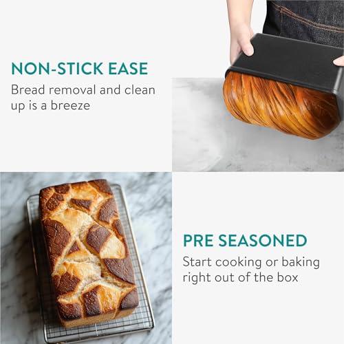 Navaris Cast Iron Bread Loaf Pan with Lid, 13x5 inches, Black