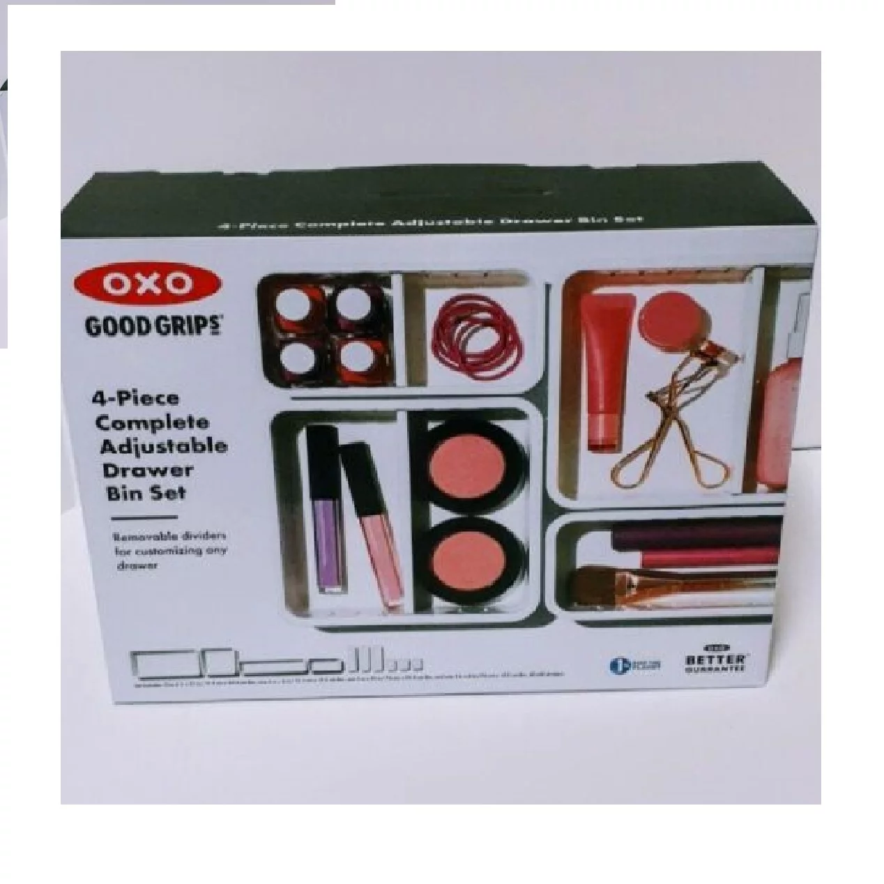 OXO Good Grips Adjustable Bathroom Drawer Bin with Removable Dividers – 4 Piece Complete Set