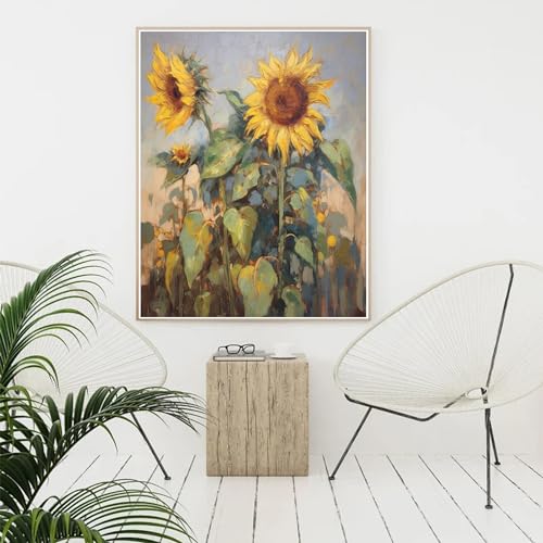 Jsiluxna Colorful Yellow Sunflower Canvas Oil Painting Diningroom Decor Bedroom Wall Art New Home Decor Fashion Wall,203 * 152cm(80 * 60) In,Unstretched,Frameless