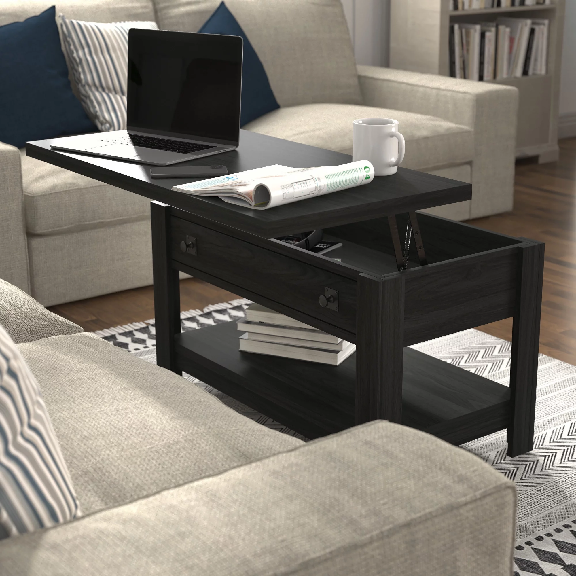 Hillsdale Coover Wood Rectangle Lift Top Coffee Table, Black