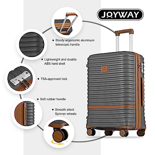 Joyway Carry On Luggage 20 Inch Expandable Suitcase with Spinner Wheel, 4 Piece Hard Shell Luggage Set with TSA Lock(White brown)