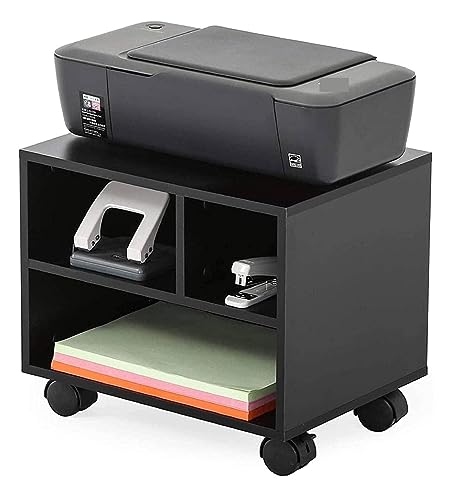 Printer Shelf 2 Tier Printer Stand Mobile Under Desk Storage Rack Work Cart with Wheels Rolling Wood Storage Cabinet for Home Office Desktop Organizer Printer Files