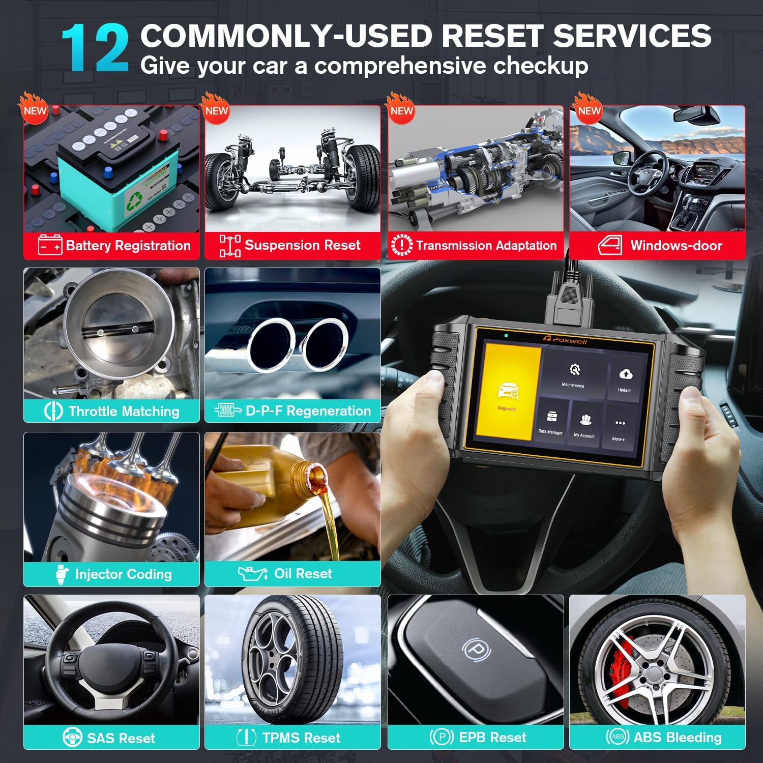 2024 Newest FOXWELL Scanner NT726 Automotive Scan Tool, All System Car Diagnostic Scanner with 12+ Service Resets, FOXWELL OBD2 Scanner for All Vehicles, Accurate and Professional Car Code Scanner