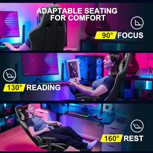 GTRACING Gaming Chair with Footrest, Ergonomic Computer Game Desk Chair, Reclining Game Chair Seat Height Adjustment, Swivel Rocker with Headrest and Lumbar (Blue)