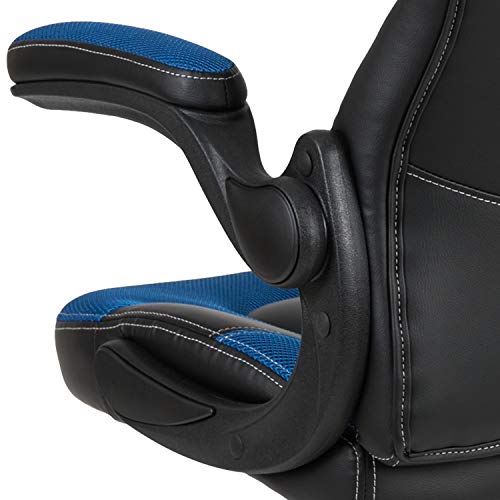 Flash Furniture X10 High-Back LeatherSoft Racing Style Gaming Chair with Flip-Up Arms, Ergonomic Padded Swivel Computer Chair, Blue/Black
