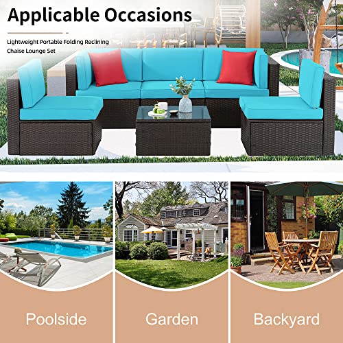 Shintenchi 6 Pieces Patio Furniture Sets Outdoor All-Weather Sectional Patio Sofa Set PE Rattan Manual Weaving Wicker Patio Conversation Set with Glass Table&Ottoman Cushion and Red Pillows, Beige