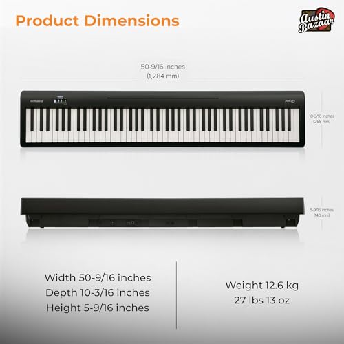 Roland FP-30X 88-Key Digital Piano - Black Bundle with Adjustable Stand, Bench, Sustain Pedal, Online Piano Lessons, Instructional DVD, and Austin Bazaar Polishing Cloth