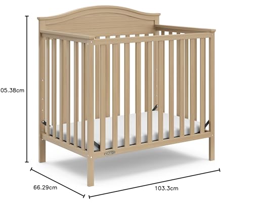 Graco Stella 4-in-1 Convertible Mini Crib with Bonus Mattress (Driftwood) – Includes Bonus 2.50 Inch Thick Mattress with Water-Resistant Cover, Converts to Twin Bed with Headboard and Footboard