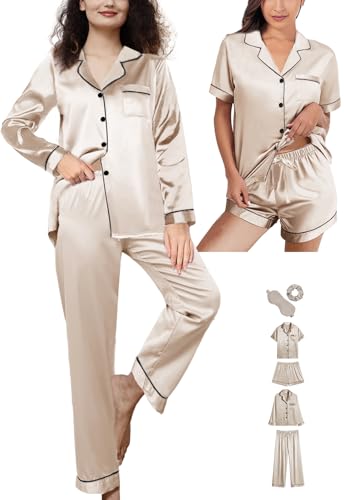6Pcs Womens Silk Satin Pajamas Set XS-XXL Pajama Sets Pjs Set Button Down Pj Sets Sleepwear Loungewear