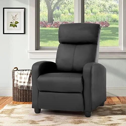 KBANZIBIU Recliner Chair for Living Room Lounge Chaise Wingback Single Sofa  Theater Seating  Adjustable Height  Faux Leather  Black