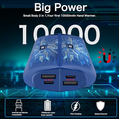 Hand Warmers Rechargeable 2 Pack,10000mAh Split-Magnetic Electric AI Handwarmer Power Bank,3 Levels, Camping,Hunting in Winter